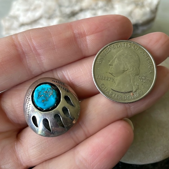 Turquoise Bear Paw Navajo Native American Vintage Ring - Picture 8 of 12